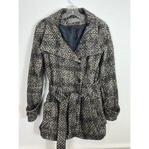 Zara Wool Tweed Belted Coat Small Contemporary Warm Office Tailored Classic Cozy